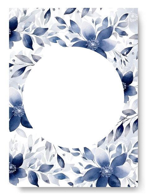 Vector blue anemone collection watercolor flower and floral geometric frame