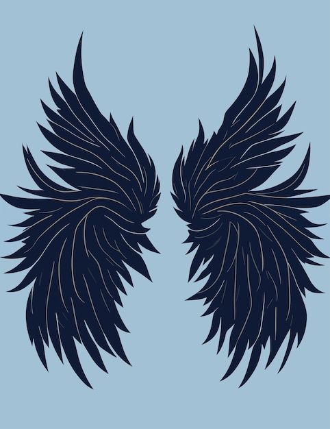 Голубое крыло ангела с черным узором на синем фоне.