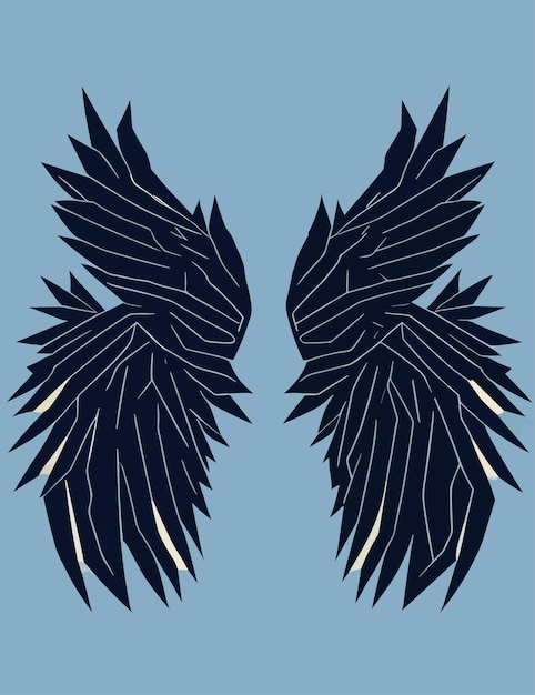 青い背景に黒い翼を持つ青い天使の翼。