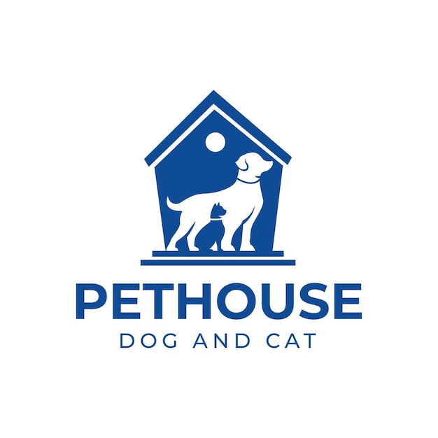 Blue Animal House Illustration Pet Dog Cat Silhouette can be used for Pet Shop Vector Design template