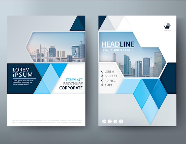 Blue annual report brochure flyer design template