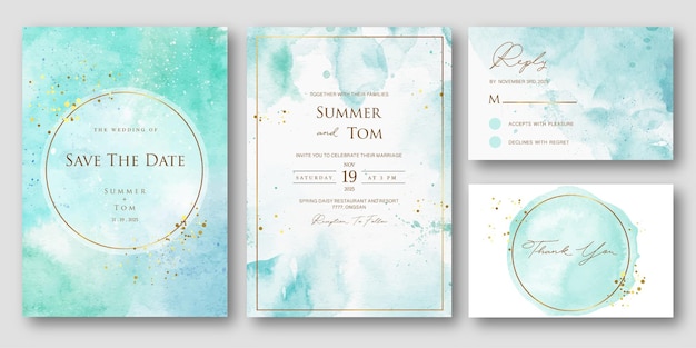 Vector blue aquarelle wedding invitation set