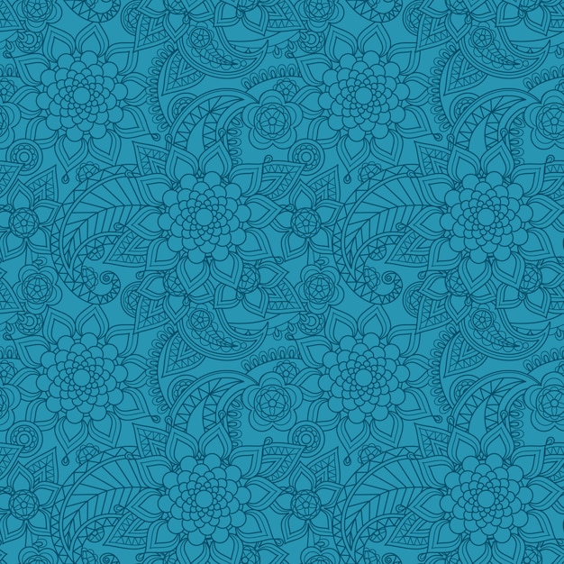 Blue arabic paisley pattern with flowers