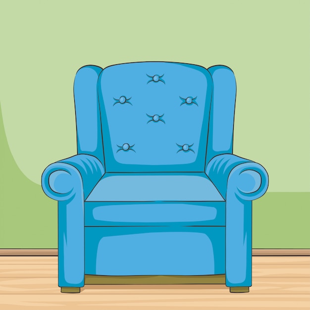 Vector blue armchair hand drawn   illustration, room interior vintage style home   illustration