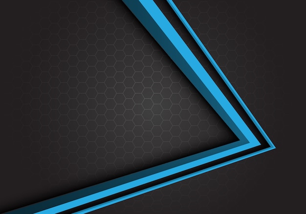 Vector blue arrow direction gray hexagon mesh background.
