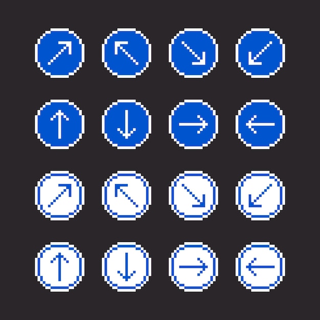 ピクセルアートスタイルの青い矢印ステッカー