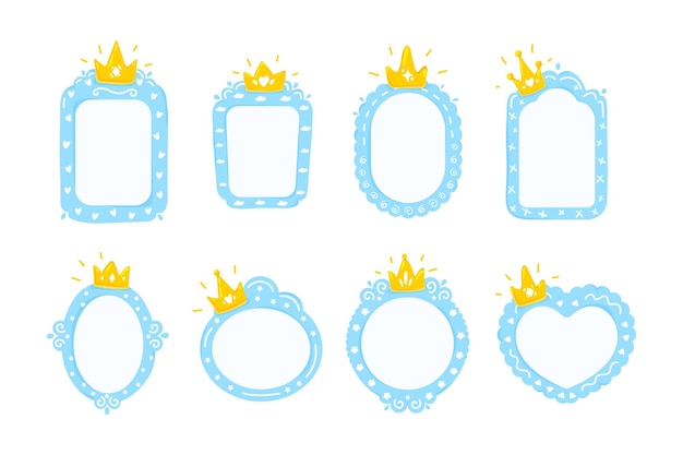 Blue baby prince framesset of blue frames with gold crowncartoon style