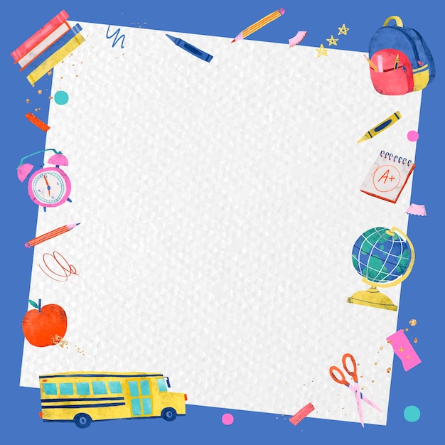 Blue back to school frame vector