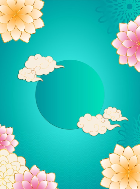中国風の蓮の花で飾られた青い背景