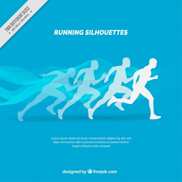 Vector blue background of silhouettes running