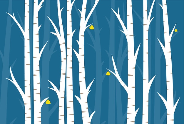 a blue background with the autumn birch wood