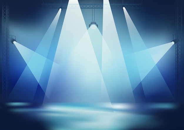 Vector blue background with bright stage lights