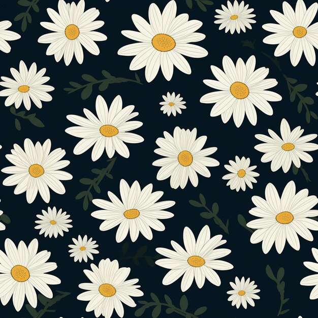 a blue background with daisies and a yellow dot