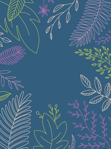 Blue background with floral frame in outline style