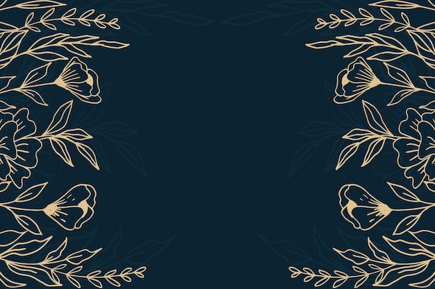 Vector a blue background with a frame made of gold flowers and leaves.