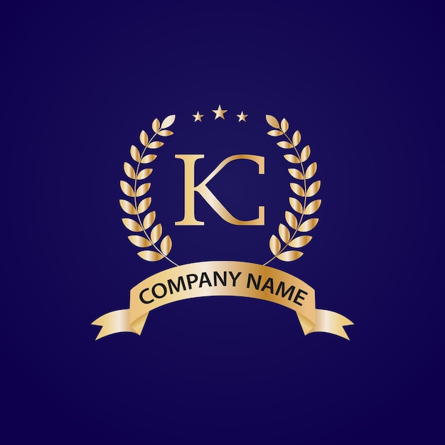 A blue background with a gold k logo and a ribbon with the letters k KC brand logo