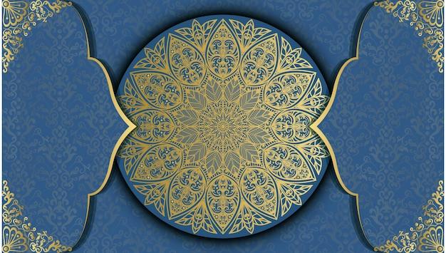 A blue background with a gold pattern and a gold design.