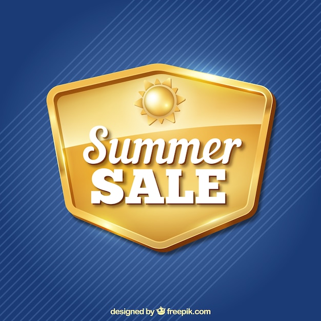 Blue background with golden insignia of summer sales