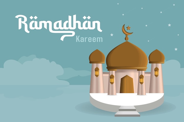 Blue background with mosque Ramadan greeting post template Fasting theme Eid theme