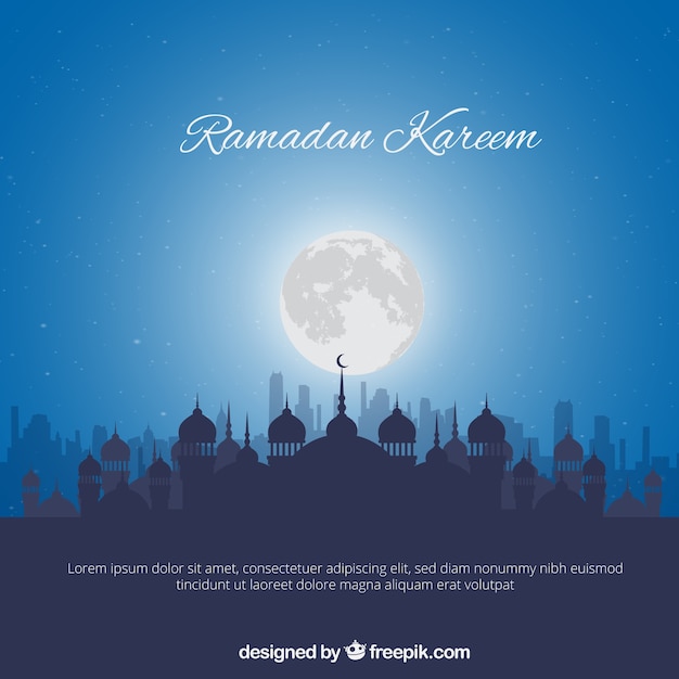 Vector blue background with mosque silhouette