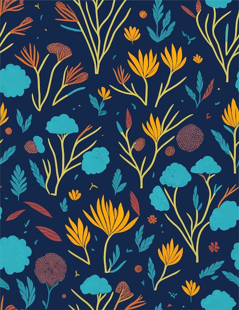 A blue background with a pattern of flowers and leaves.