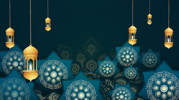 Vector a blue background with a pattern of stars and the text ramadan.