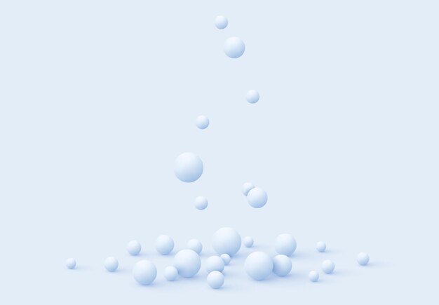 Blue Background with spheres. Minimal abstract backdrop with realistic balls. Art poster, modern trendy banner, 3d element design, group objects