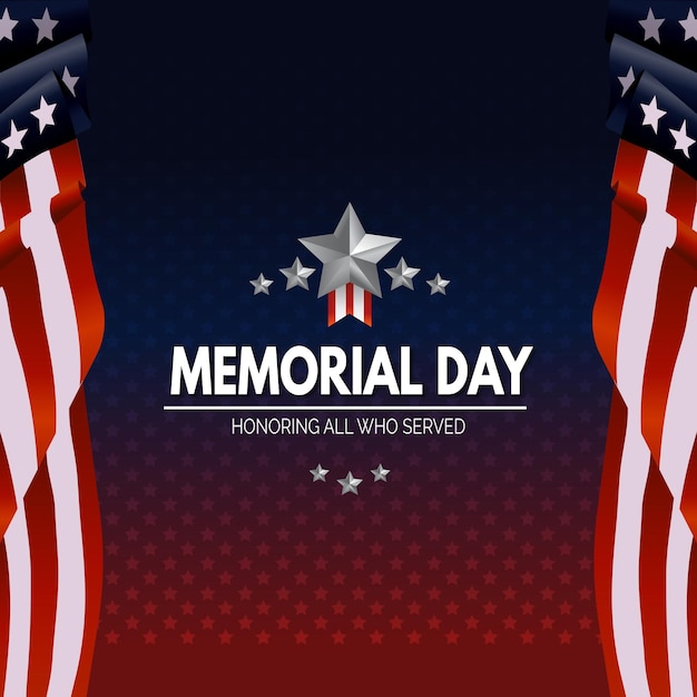 Vector a blue background with stars and the words memorial day honoring all who served