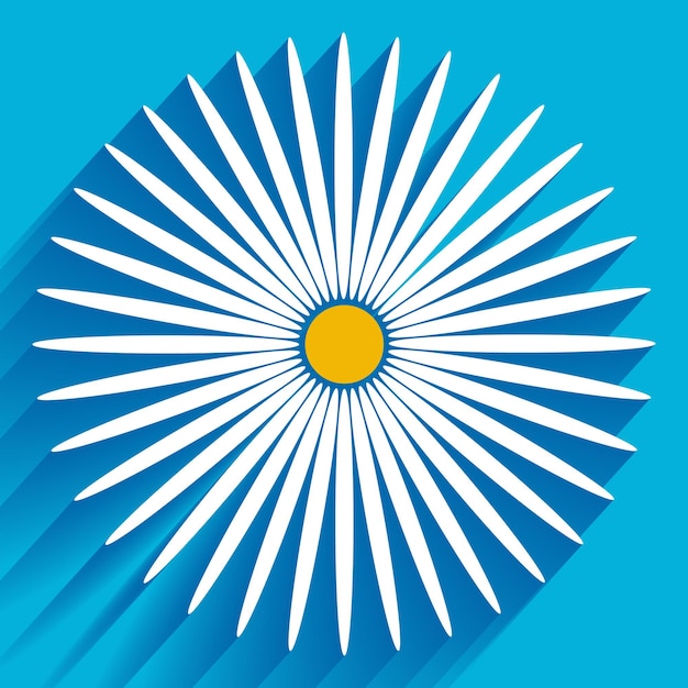 A blue background with a white flower and the sun in the middle