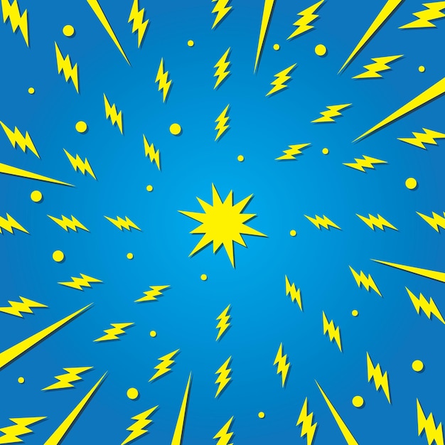 Голубой фон с желтыми молниями, иллюстрирующими солнечные лучи Абстрактная векторная иллюстрация