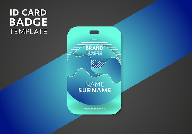 Blue badge template with flowing liquid shapes, amoeba forms. Abstract dynamic gradient