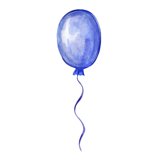 Palloncino blu su sfondo bianco illustrazione vettoriale acquerello disegnato a mano