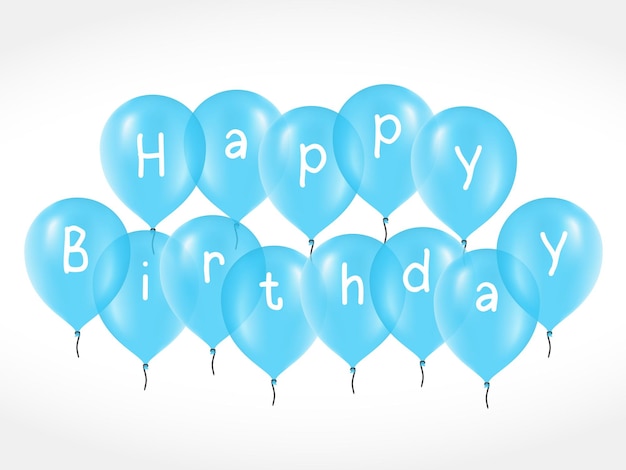 Синие воздушные шары с поздравлениями с днем рождения векторная иллюстрация eps10