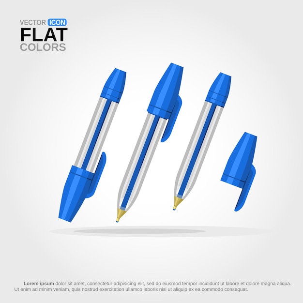 Blue Ballpen with Lid on and off cartoon isolated