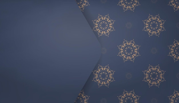 Шаблон синего баннера с роскошным коричневым орнаментом и местом для вашего логотипа