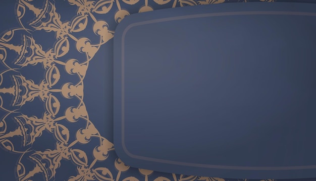 Шаблон синего баннера с роскошным коричневым орнаментом и местом для логотипа или текста