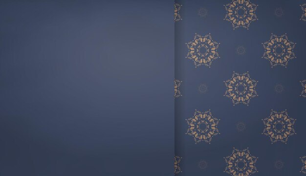 Blue banner template with luxurious brown ornamentation and text space