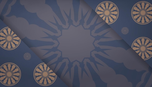 Шаблон синего баннера с винтажным коричневым узором и пространством для логотипа