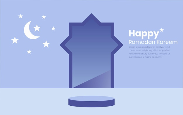 Blue banner with a blue banner that says happy ramadan.