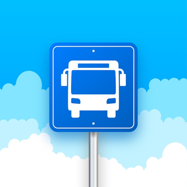 Vector blue banner with bus station vector line illustration vector flat illustration