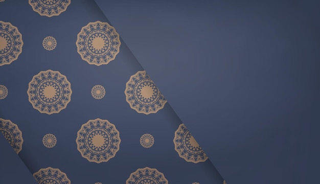 Blue banner with mandala brown ornament and a place under the logo