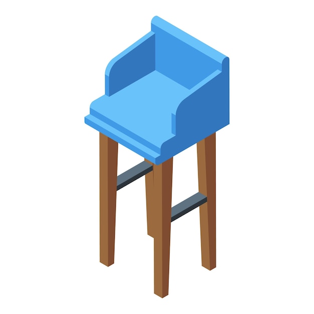 Blue bar stool icon isometric vector Retro interior Wooden furniture