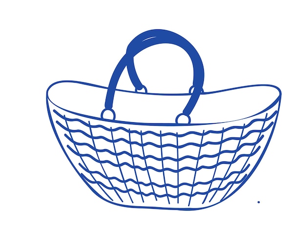 A blue basket with a handle that says " the word " on it "