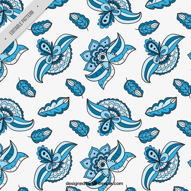 Blue batik flowers pattern