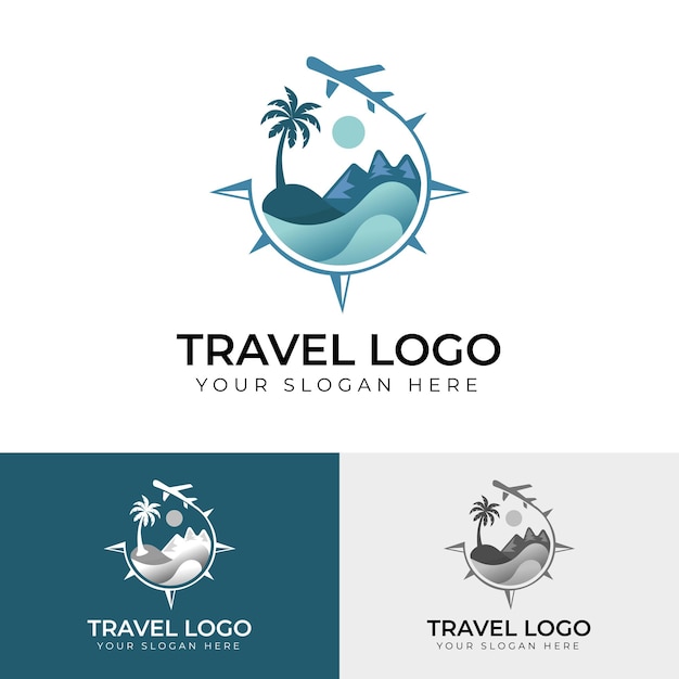 Vettore logo dell'agenzia di viaggi blue beach water