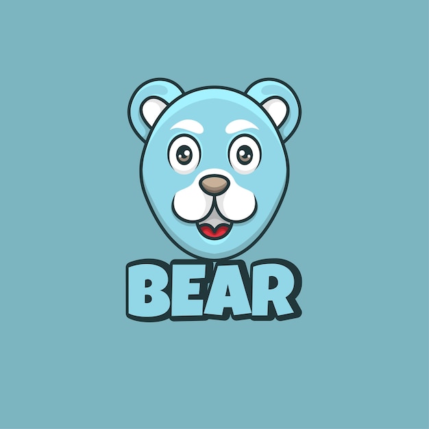 Blue Bear face Mascot Cartoon