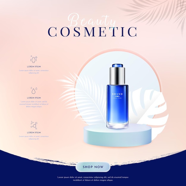 Vector blue beauty cosmetic product on podium banner template