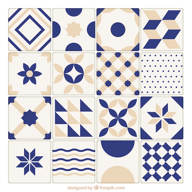 Blue and beige ceramic tiles collection