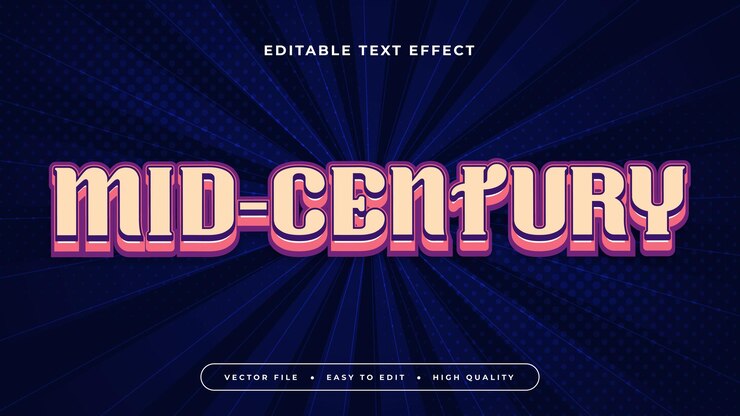 Vector blue beige and pink mid century 3d editable text effect font style