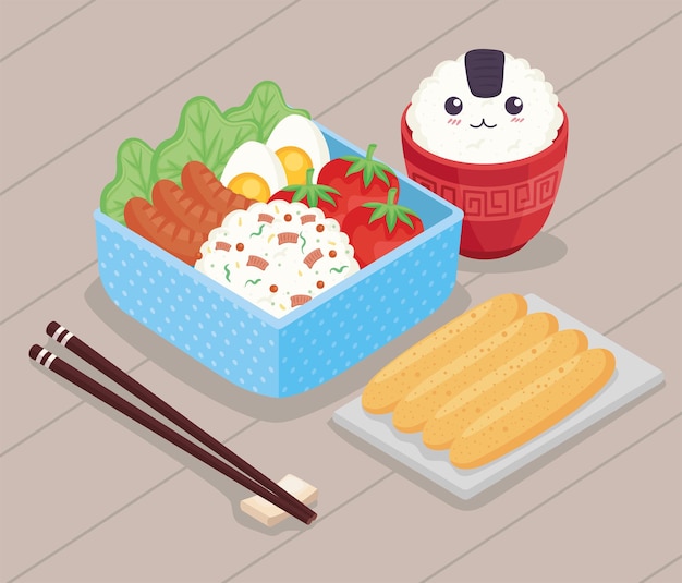 Vettore pranzo in bento box blu